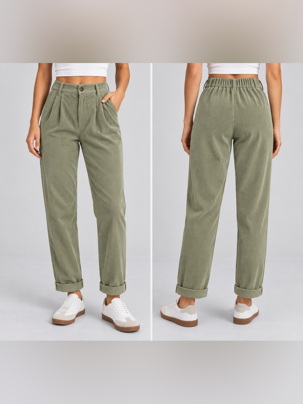Halara Women’s Size Small Green Corduroy Wide Leg High Rise Pleated Pants